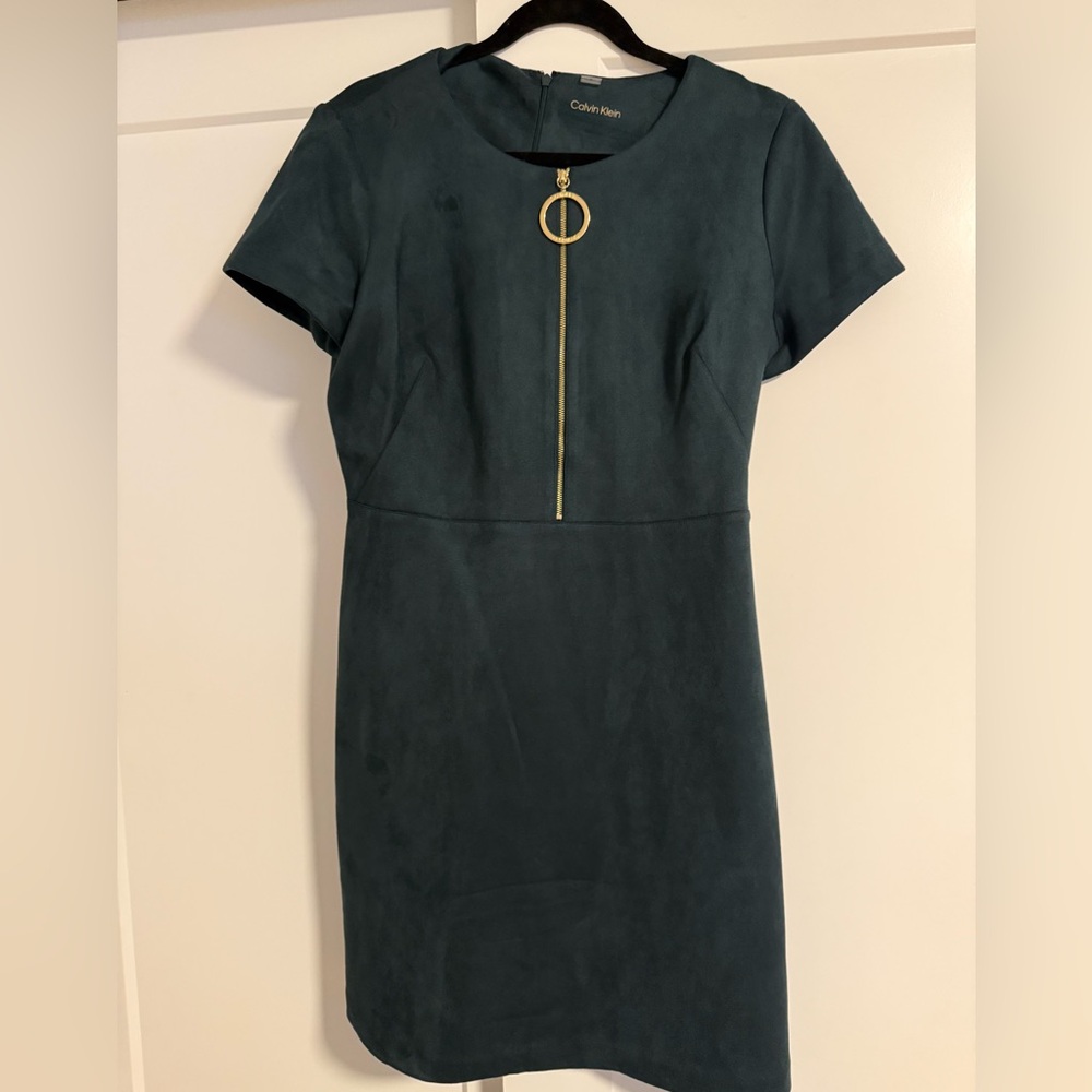 Calvin Klein Dark Green Dress with Gold Detail
